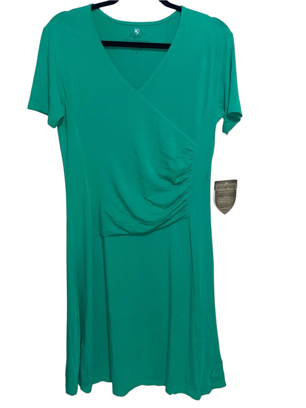 Kuhl Dress Womens Large Faux Wrap Ruched Wildfibre Organic Cotton Outdoor Green